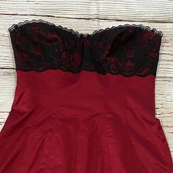 Bebe Red Strapless Lace Bustier Dress Sz S - Picture 6 of 13